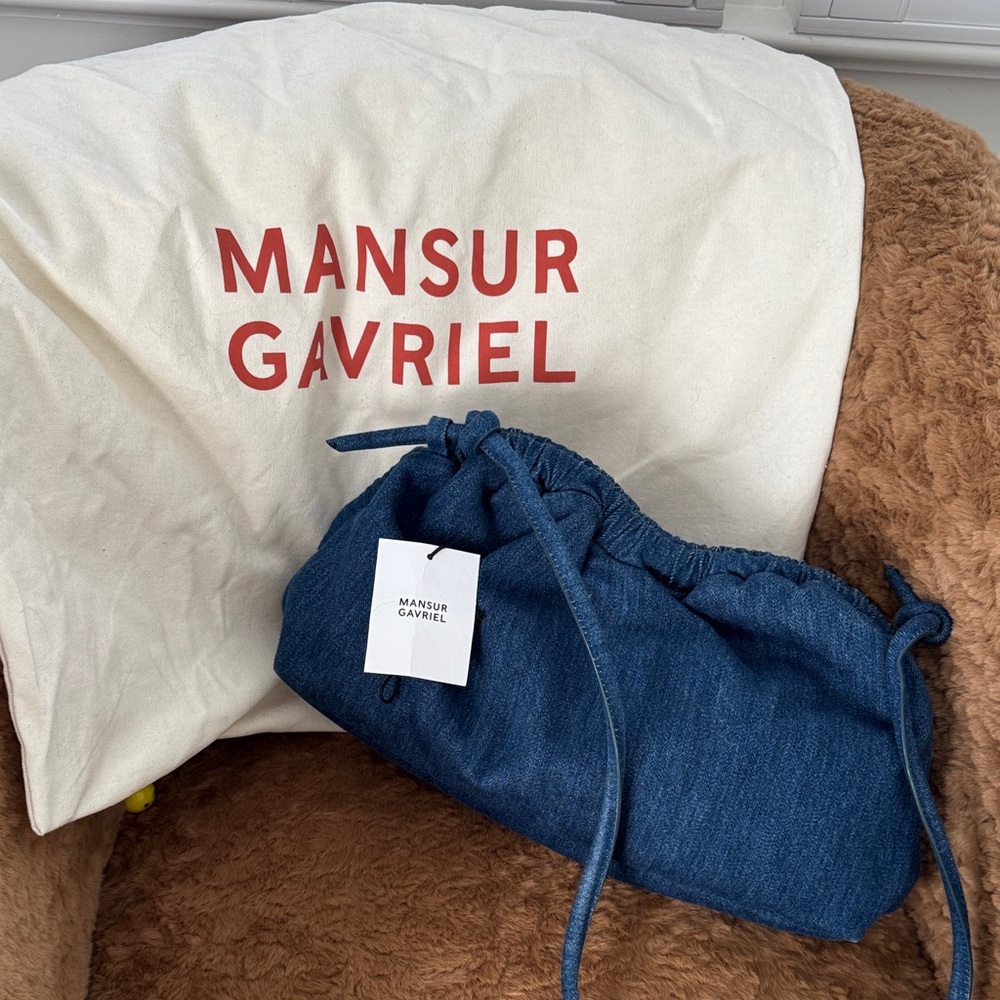 Mansur Gavriel Dark Denim Blue Ruched Shoulder Pouch - Picture 6 of 7